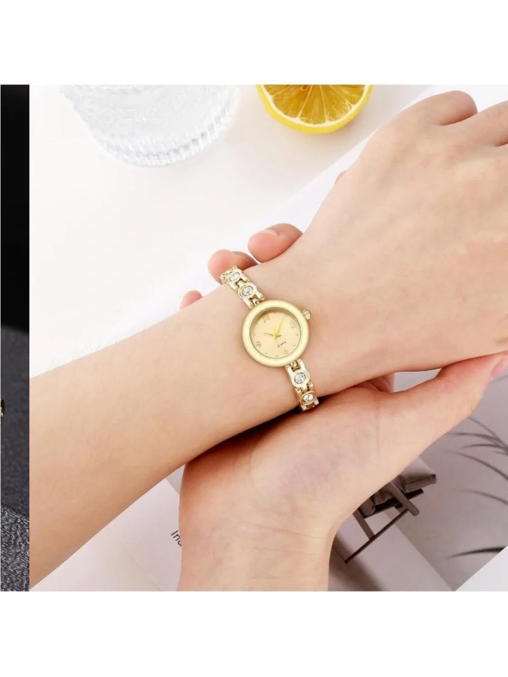 Women's All Gold Small Thin Analog Quartz Bracelet Dainty Waterproof Wrist Watch